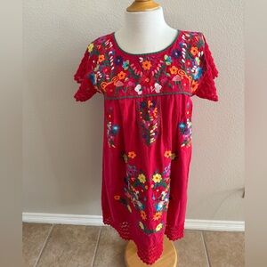 Embroidered YZXDORWJ Dress Mexican Red Floral Boho Peasant Beach Size S